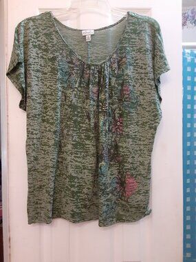 Kim Rogers Cap Sleeve Green Pull Over Blouse in Size XL